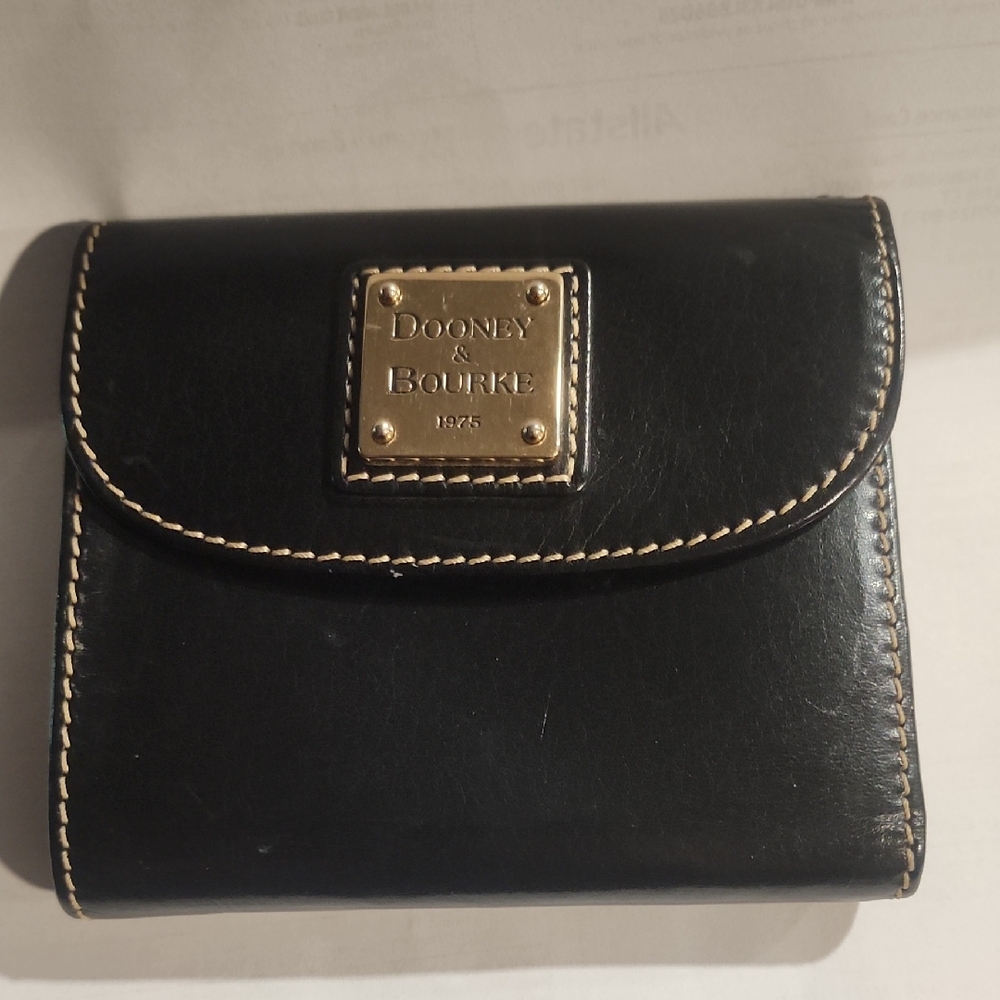 Dooney & Bourke Black Leather Wallet with Gold Logo